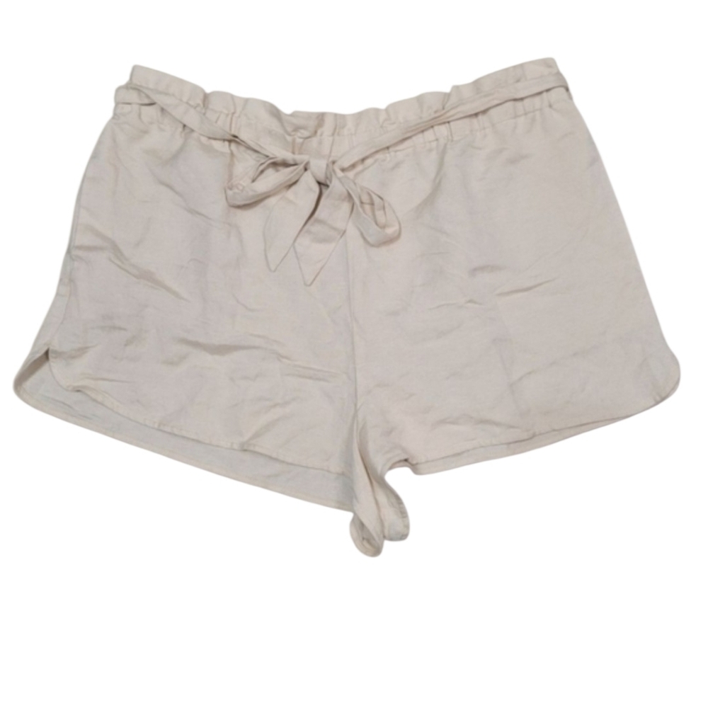 Express Linen Blend Paperbag Waist Belted Beige Shorts Size XL Coastal Old Money